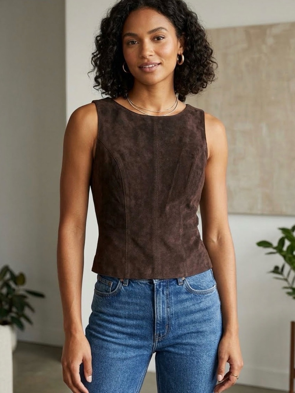 Vintage 90’s Bebe Round Neck Chocolate Brown Women's Sleeveless Tank